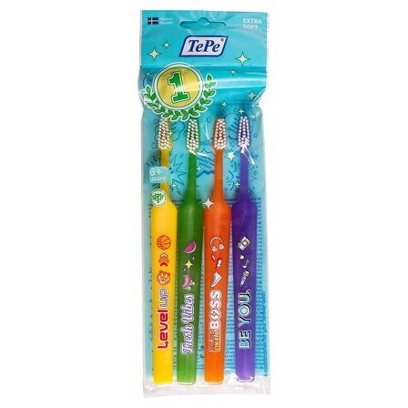 TePe Tandbørste Kids X-Soft 4-Pak Asst. Farver/modeller, Medicin & Pleje, Tandpleje Til Børn, Børnetandbørster