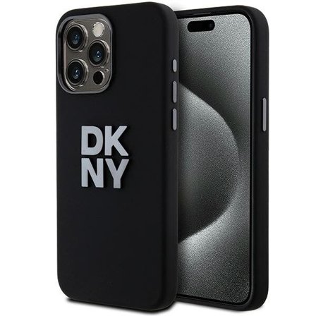DKNY Liquid Silicone metallogo iPhone 15 Pro-etui - svart