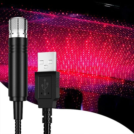 Rødt USB-drevet stjernelys til bil, hjem, soveværelse ...