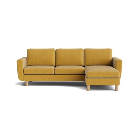 Haven chaiselong sofa, vendbar, Ontario Gul - Smal chaiselong, 260x150x86cm - Holdbar Konstruktion med koldskum & Massiv Eg - Perfekt Komfort