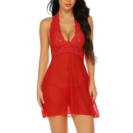 Seksi alusvaatteet seksikkäät pyjama riippuva harso läpinäkyvä kaulus -M