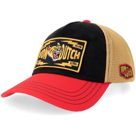 Von Dutch - Beige trucker Keps - Square Patch Tiger Beige/Black/Red A-Frame Trucker @ Hatstore
