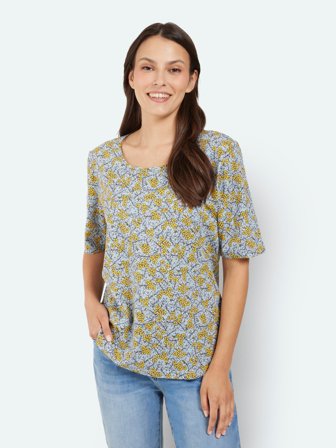 JENSEN - Kortærmet T-shirt - Lyseblå / Grøn - Blomster