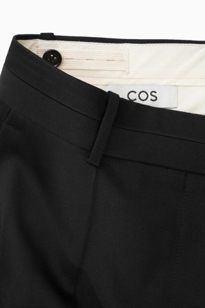 COS Women's Pantalón Perneras Rectas Lana Panel Satén Regular in Negro