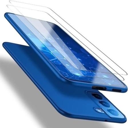 Etui til Samsung Galaxy A14 4G/5G med 2 anti-ridse hærdet glas silikoneblå Blå