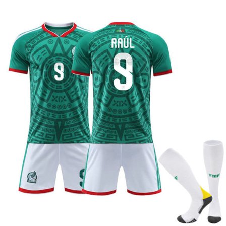 VM 2026 Mexico Hjemme Nr. 9 Raul Fodboldtrøje Shorts Sæt - Fodboldtøj til Drenge Piger Unge Mænd Fans Træningsgave 2XL