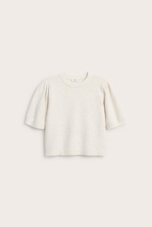 Kappahl | Stickad t-shirt med puffärm | Vit