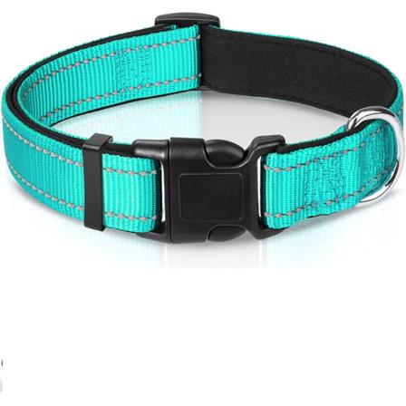 Reflekterende hundekrage, myk neoprenpute, pustende nylon kjæledyrkrage, justerbar for store hunder, Teal, L