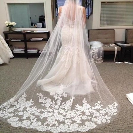 Brudslöja - 3 meter - Vit - Tyll - Spets