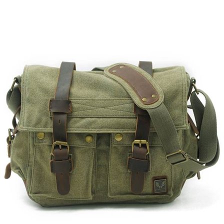 Vintage Läder Canvas Laptop Väska Messenger Väskor Medium, Canvas Kameraväska Vintage DSLR SLR Messenger Axelväska - Grön