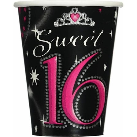 Amscan Sweet 16 Pappersmugg (8-pack) One Size Svart