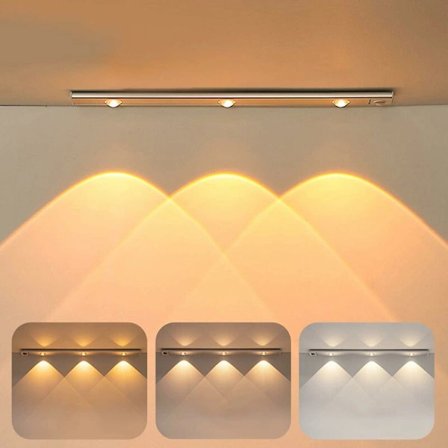 LED-lampa, 40 cm garderobslampa med rörelsesensor, USB-uppladdningsbar LED-lampa, trådlös köks-LED-lampa med 3 ljuslägen, A