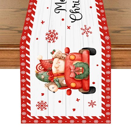 Mub- Christmas Tablecloths Santa Claus Snowflake red flower Tablecover Stain-Resistant tablerunner for Christmas table decorations