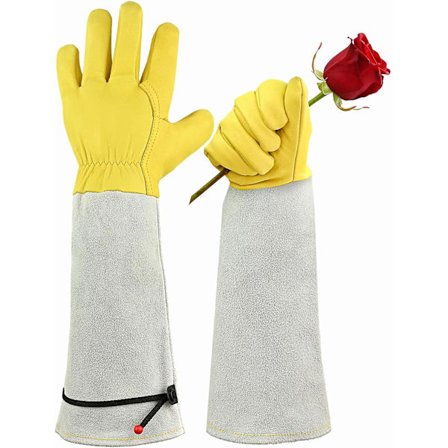 Ruusunahasta valmistetut piikkikestävät hanskat - säädettävät hihansuut, harmaa+keltainen