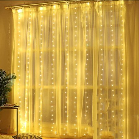 USB-fjärrkontroll koppartrådsgardin ljus dekorativ bakgrundsbelysning 3 x 3 koppartråds ljusslingor,