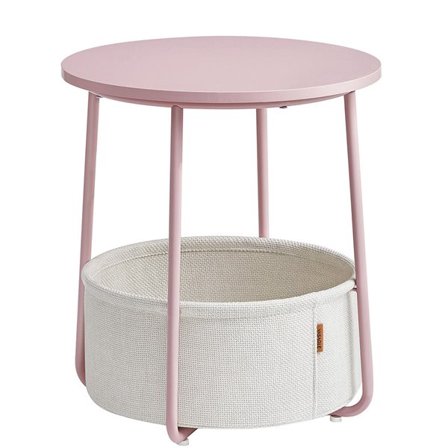 Rundt nattbord med oppbevaringskurv - rosa/hvitt