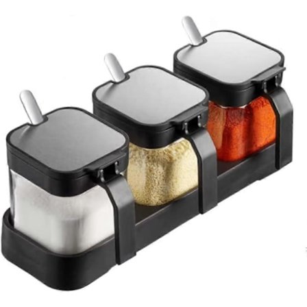 Maustepurkki Maustesäiliö Kansiilla ja Lusikoilla, 250ml Kirkas Lasinen Maustepurkkisetti 3 kpl, Elintarvikesäiliö Musta