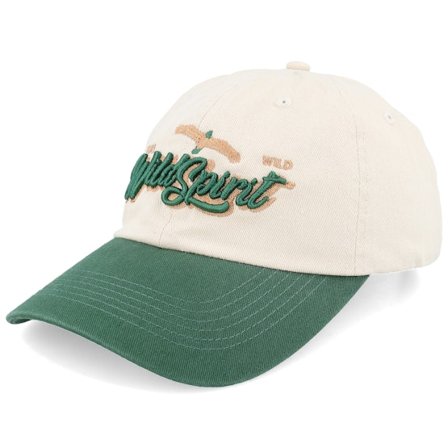 Wild Spirit - Beige unconstructed Keps - Stay Wild Script Washed Stone/Dark Green Dad Cap @ Hatstore