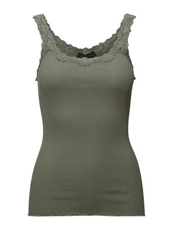 Silk Top W/ Lace T-shirts & Tops Sleeveless Grønn Rosemunde