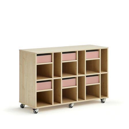 Elevförvaring CASPER, 6 lådor, 12 fack, hjul, björk