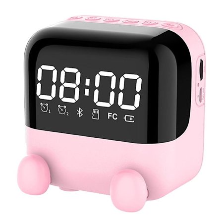 Trådløs FM-radio bærbar Bluetooth-højttaler skrivebordsvækkeur med LED-skærm understøtter håndfri/tf-kortafspilning -pink