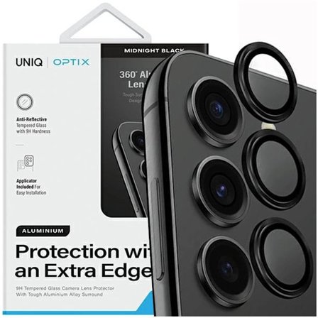 UNIQ Optix kameralinsedeksel i aluminium til Samsung Galaxy S24+ kameralinse med applikator - svart