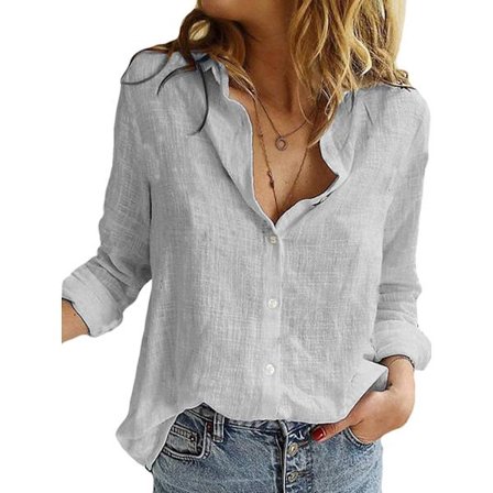 Dam linneskjorta Casual långärmad printed toppskjortor