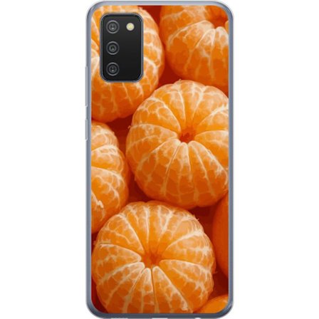 Yhteensopiva Puhelinkuori Samsung Galaxy A02s Lähikuva mehukkaista mandariineista sitrushedelmien kuvioinnilla lämpimissä oransseissa sävyissä ra