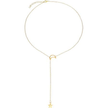 Langt Halskjede, Lange Gullkjeder for Kvinner Utsøkt Halskjede Dråpehalskjede Y Halskjede for Kvinner Jenter Fest Bryllup Ball (Stjerne&Måne)