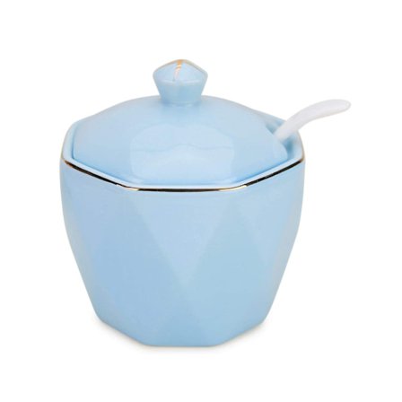 Dispenser Saltbeholder Keramik Sukkerbeholder med låg og ske til hjemmet og køkkenet til enkle køkkenforsyninger saltpotte damppotte - Blå
