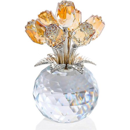 Krystall Gull Roser Figurin med Vase, Glass Roser Bukett Samleobjekt Dekor Gaver til Kone Kvinner Mamma på Valentinsdag Bryllupsdag