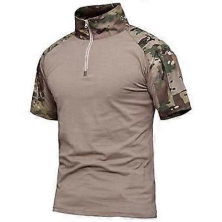 Kesän lyhythihainen taktinen paita miehille 1/4 vetoketjulla, hengittävä puuvillainen sotilaspuku, taistelu T-paita (3XL sininen)