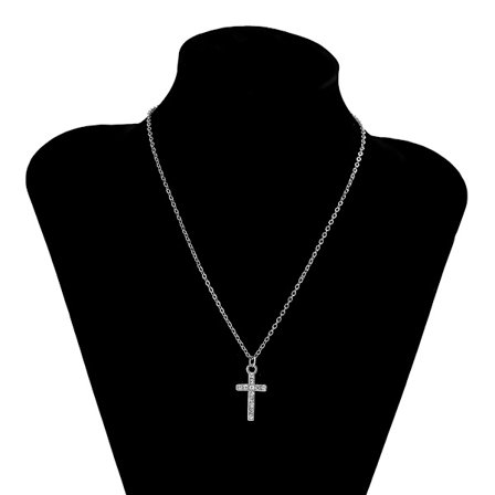 Prydnad retro enkel smal kedja metallhalsband dam mikroinlägg strass kors nisch halsband
