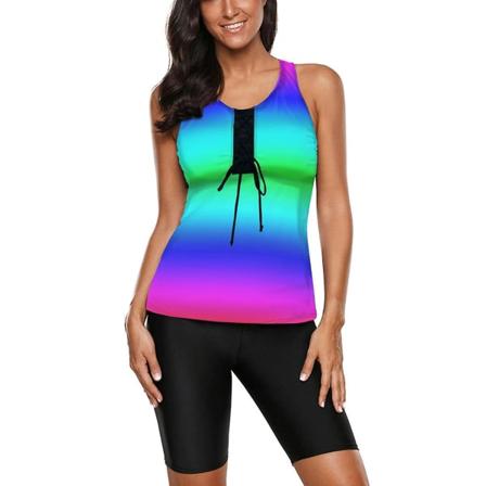 Naisten Racer Back -värilohkopainatus Tannini uimapuku uimahousuilla Vihreä L (FMY)