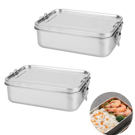 2 stk. madkasse i rustfrit stål, 850 ml lækagesikker låg Bento-bokse med låseclips, madkasser i metal, bærbare madbeholdere til voksne og børn