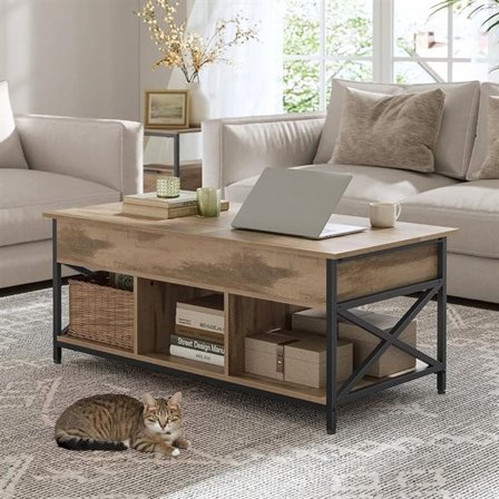 Sofabord med løfteplade og 2 skuffer – Brun/Sort