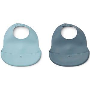 Liewood 2-Pack Sea Blue/Whale Blue Mix Ember Bibs One Size - Baby feeding - One size - Blue