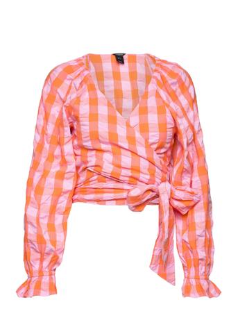 Blouse Mila Wrap Bluse Langermet Rosa Lindex*Betinget Tilbud
