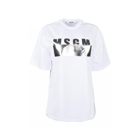 Msgm, Lam logo t-shirt Wit, Dames, Maat:M,Zilver