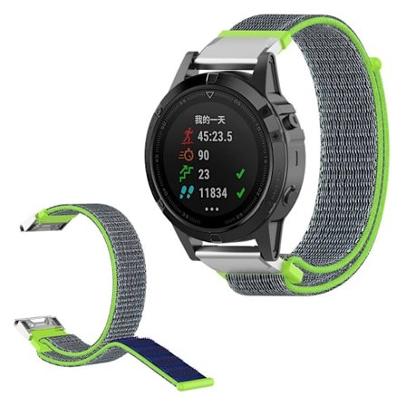 Garmin Fenix 6 / Fenix 5 nylon silmukka ranneke - Vihreä / Sininen