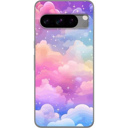 Kompatibelt Mobildeksel til Google Pixel 8 Pro Søt enhjørning med regnbuefarget hår mot en stjernebelagt pastellbakgrunn i kawaii-stil