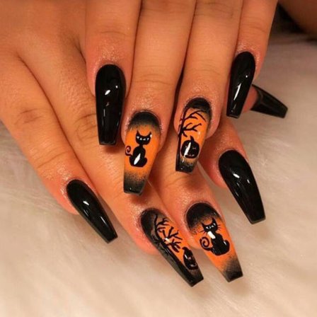 Halloween Almond Fake Nails Ballerina tekokynnet 1 1