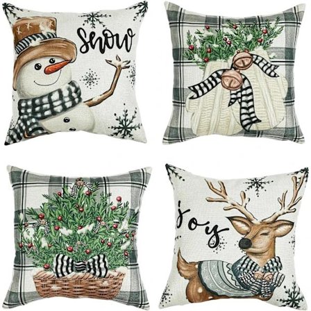 Jule Putetrekk Sett med 4 Jule Putetrekk - Røde Putetrekk 45 x 45 cm - Jule Design Putetrekk