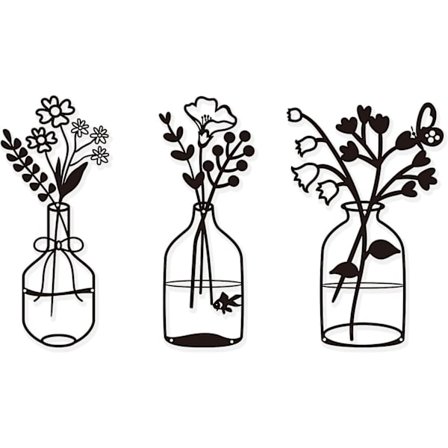 Metallblommor Väggdekor Konst Metallväggblommor Skyltar 14,2x8,8 Tum Set Om 3 Skulptur För Patio Balkong Svart Metallväggdekor Konst För Vardagsrum 