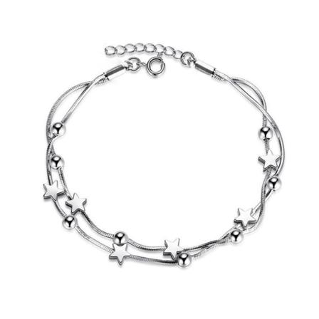 Sølvperle Stjerne Kærlighed Charm Led Armbånd Dame Smykker