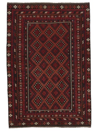 253X379 Tapis Kilim Maimane D'orient Noir/Rouge Foncé Grand (Laine, Afghanistan) Carpetvista
