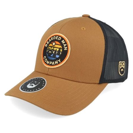 Bearded Man - Brun trucker Keps - Vibrant Sunset Patch Caramel/Black Trucker @ Hatstore