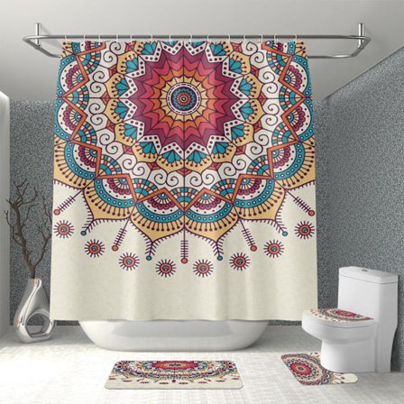 Nordisk Polyester Bruseforhængssæt Med 4 Fire-delt Bruseforhæng