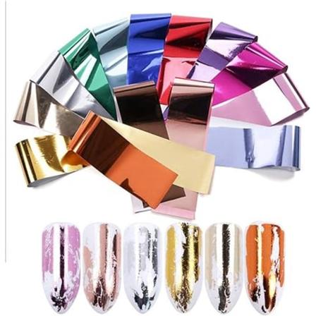 14 stk negleklistremer holografiske neglefolier, rosegull stjernehimmel negleklistremer glassbiter papir neglekunstspisser kjeder skinnende DIY-