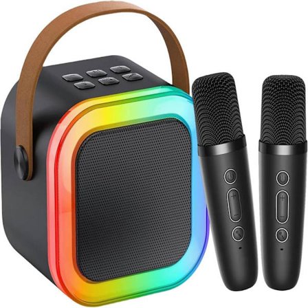 Mini Karaoke-laite lapsille ja aikuisille – Kannettava Bluetooth-kaiutin 2 mikrofonilla, lasten mikrofonit